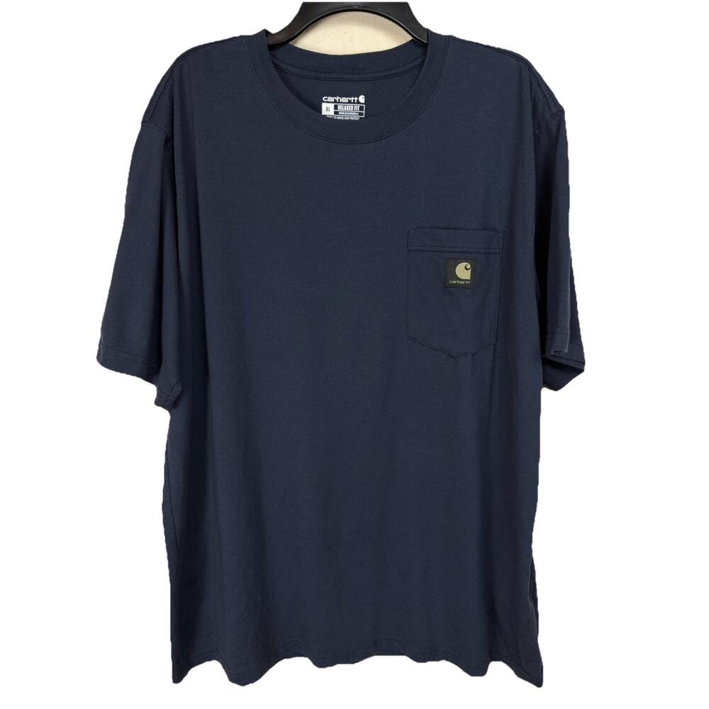 Carhartt Relaxed Fit T-Shirt‎ Men's XL Short Sleeve Pocket Logo Navy Blue